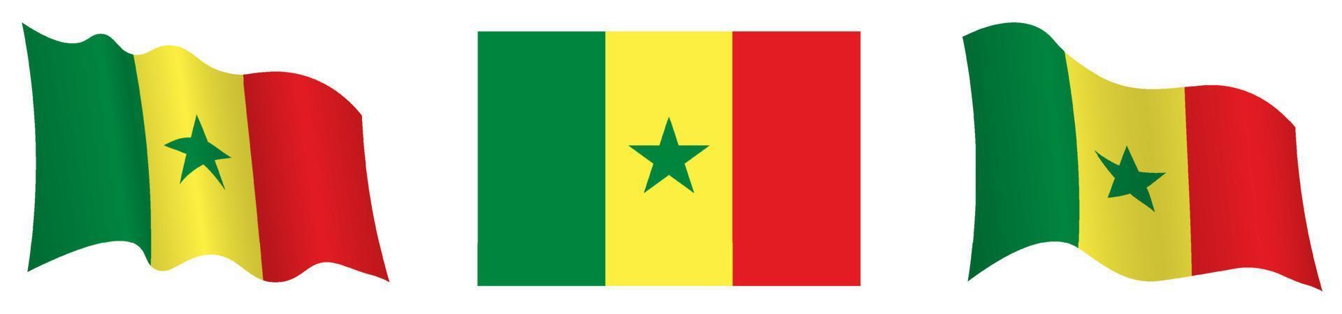 Flagge von Republik von Senegal im statisch Position und im Bewegung, flattern im Wind im genau Farben und Größen, auf Weiß Hintergrund vektor