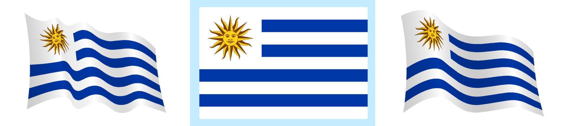 Flagge von Uruguay im statisch Position und im Bewegung, flattern im Wind im genau Farben und Größen, auf Weiß Hintergrund vektor