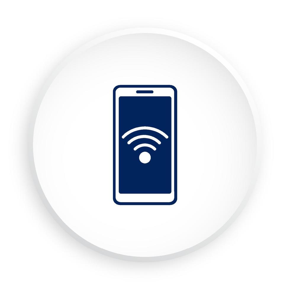 Smartphone Symbol mit W-lan Zeichen auf Bildschirm. Taste zum Handy, Mobiltelefon Anwendung oder Netz im Neomorphismus Stil. Vektor