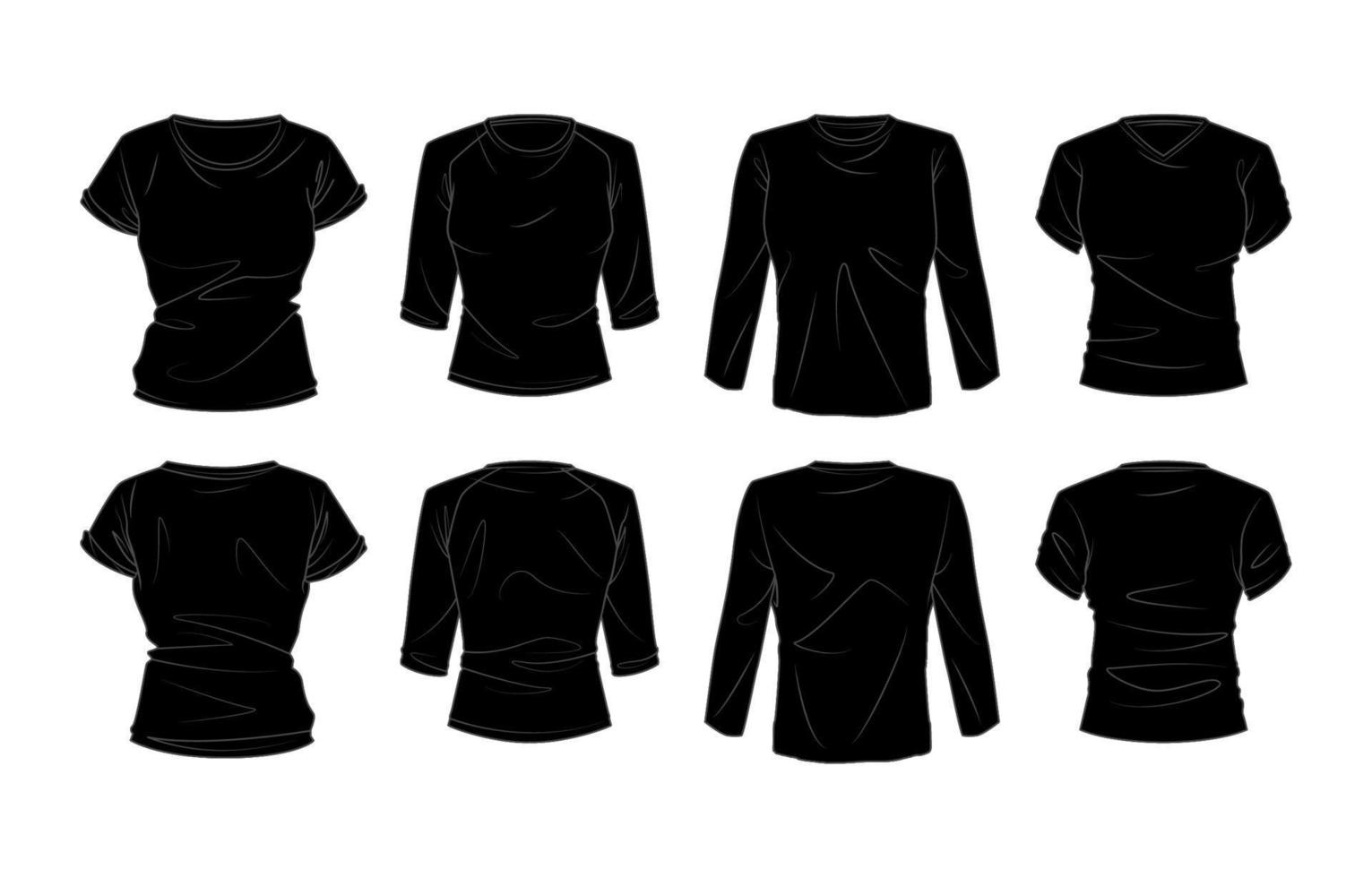 schwarz weiblich T-Shirt Vorderseite und zurück spotten oben vektor