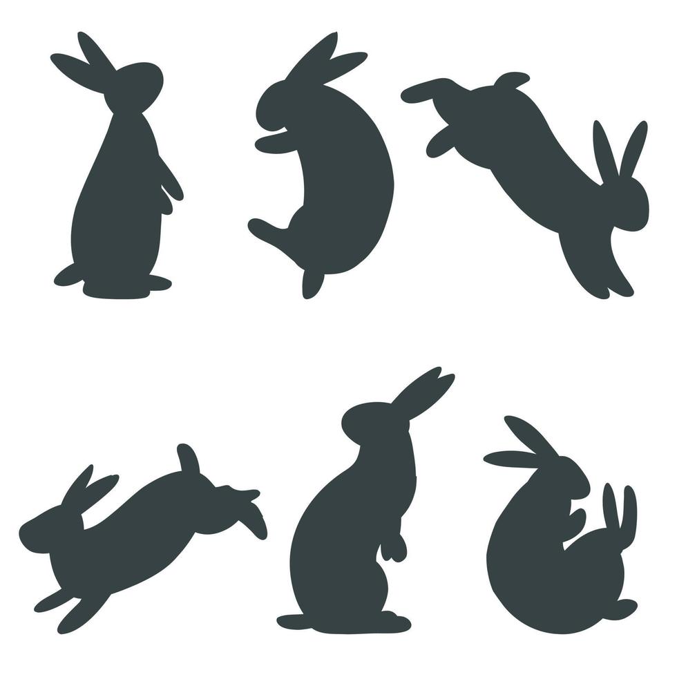 einstellen von minimalistisch Ostern Hase. Vektor Illustration von Hase Silhouetten, Bauernhof Tier im anders posiert zum Karte, drucken, Poster, Netz Design