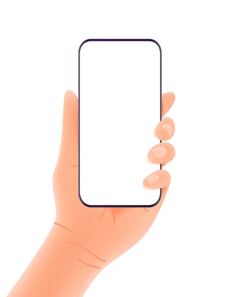 smartphone i händer vektor mockup isolerad på vit bakgrund. vektisk orientering