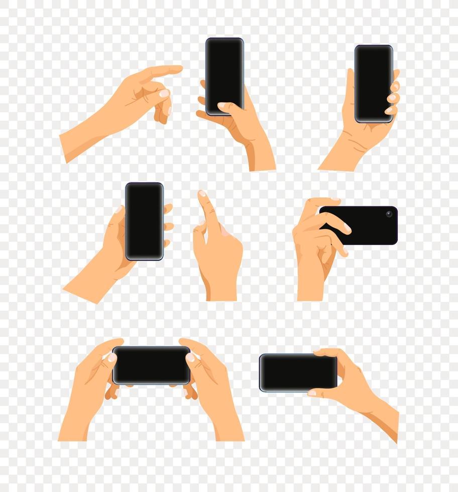 menschliche Geste unter Verwendung des modernen Smartphone-Vektorsatzes lokalisiert auf transparent vektor