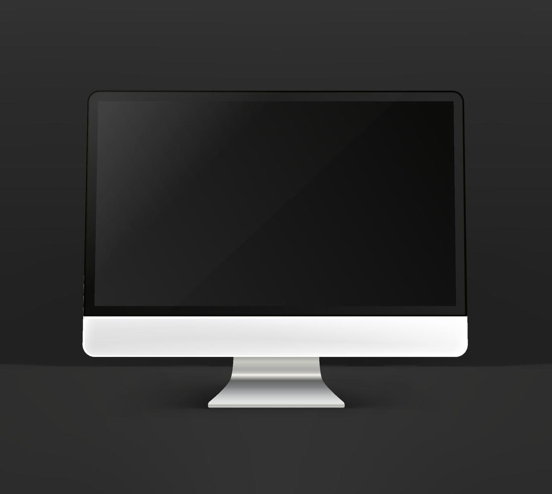 moderner Computer auf schwarzem Hintergrund. Vektormodell mit leerem Bildschirm vektor