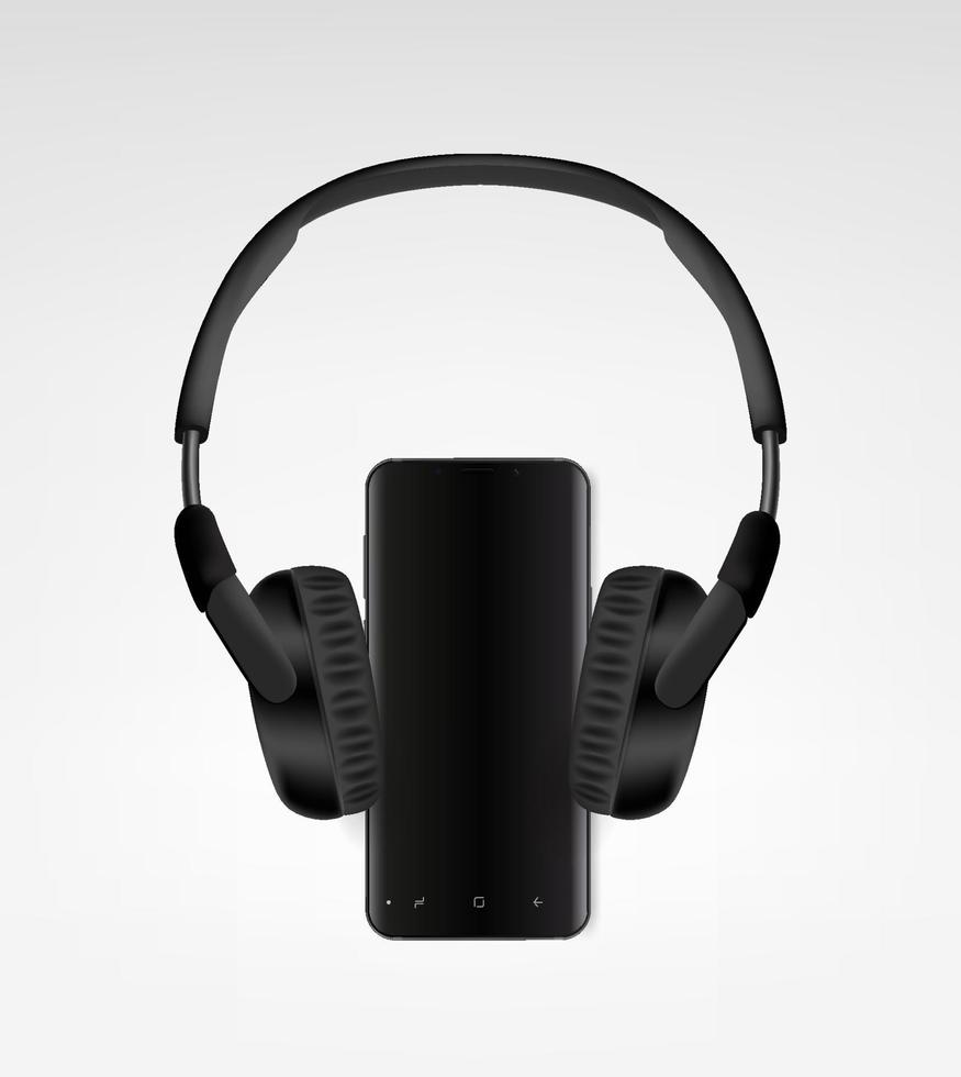 schwarzer moderner kabelloser Kopfhörer und schwarzes Smartphone vektor