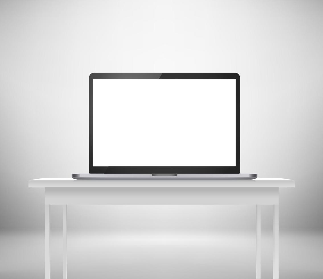 moderner Laptop mit leerem Bildschirm auf dem Tisch. Arbeitsplatzvorlage vektor