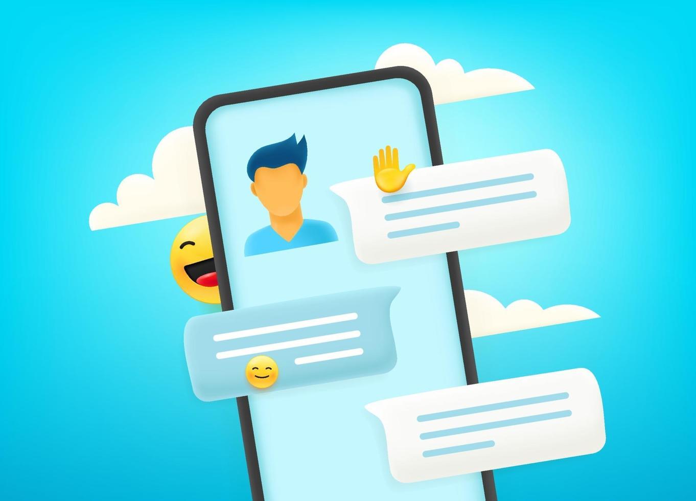chatta via modern smartphone. dialog med ung man vektor