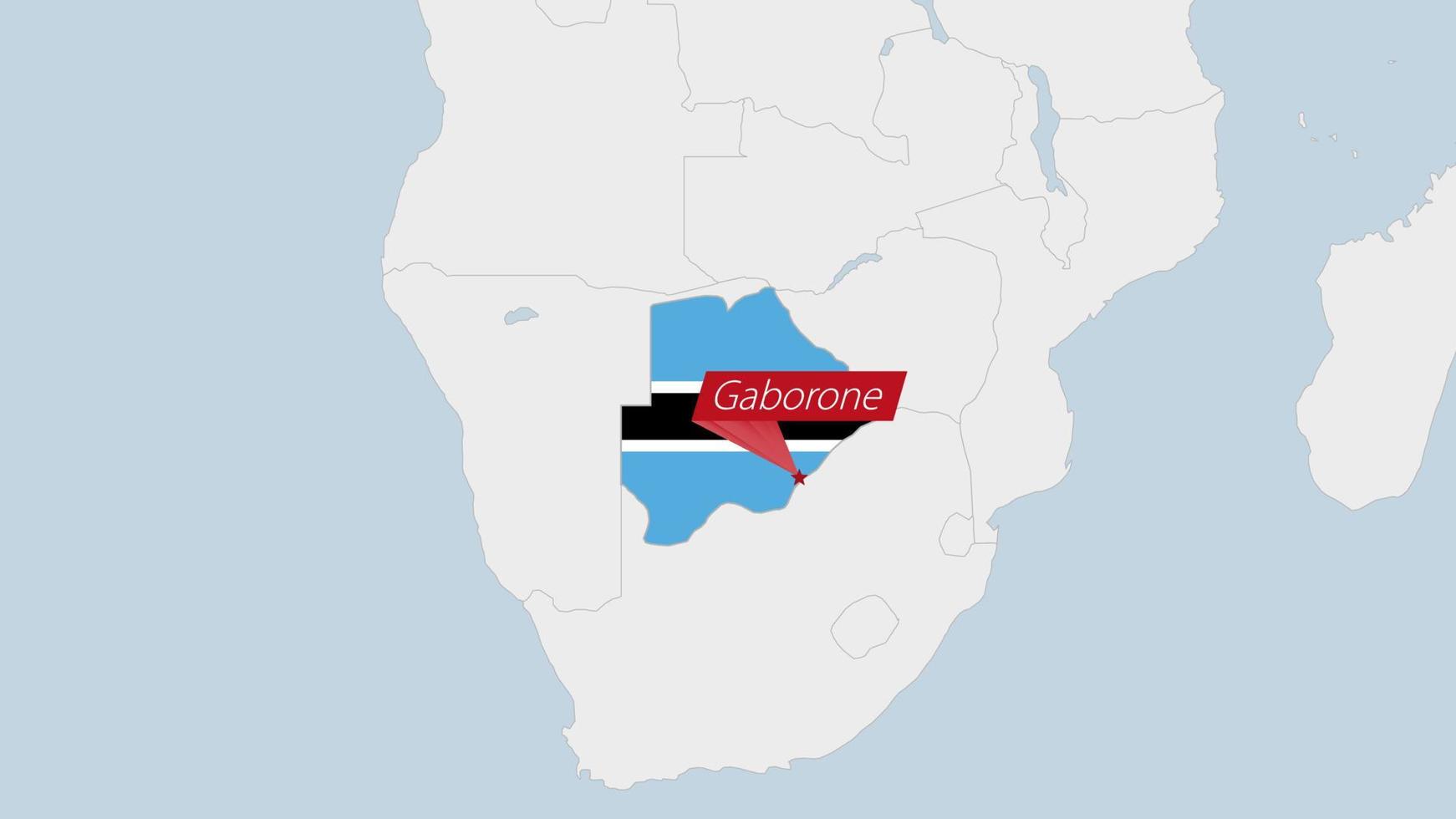 Botswana Karte hervorgehoben im Botswana Flagge Farben und Stift von Land Hauptstadt gaborone. vektor