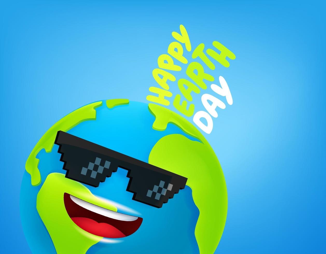 Happy Earth Day Konzept. Lustige Erde des 3d Stils mit Sonnenbrille vektor