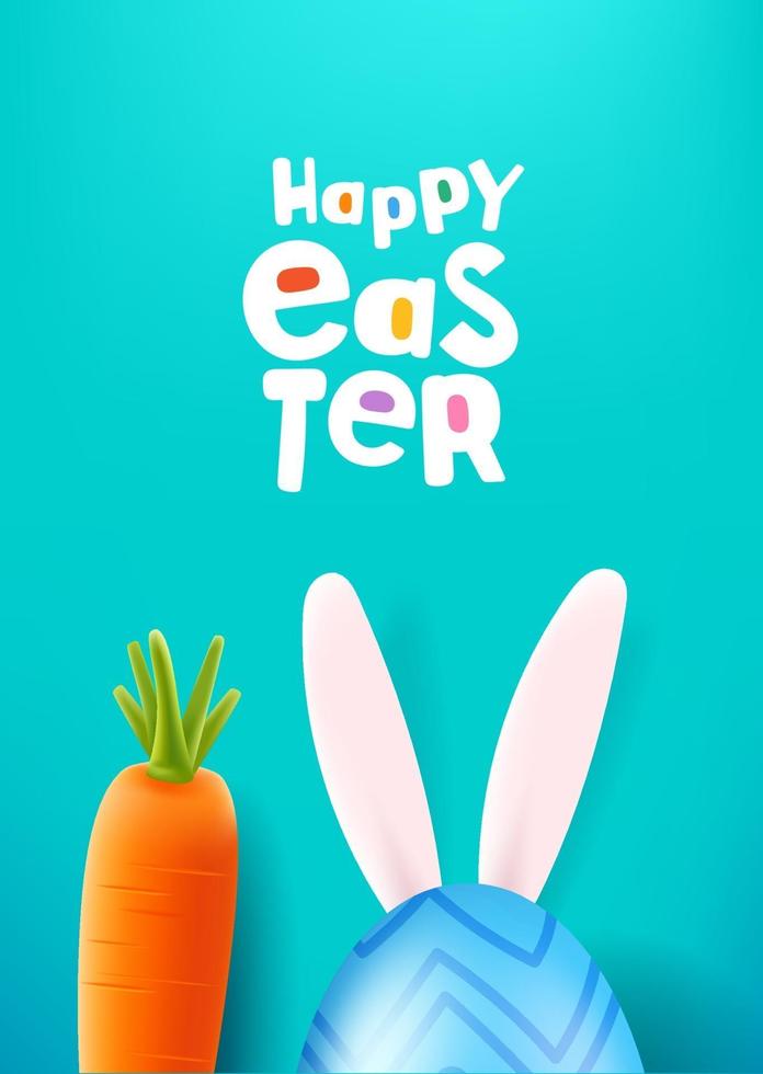 glückliche Ostergrußkarte mit Ei, Karotte und Hasenohren und Logo vektor