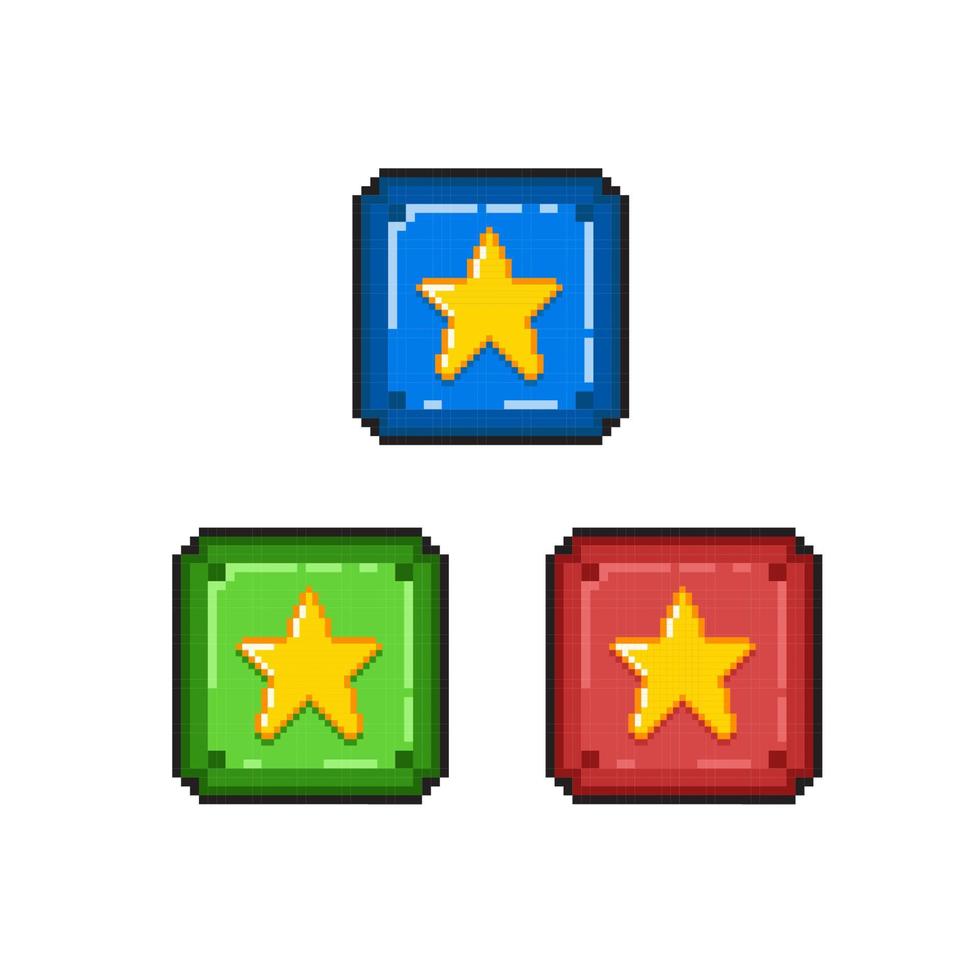 stjärna i de låda uppsättning med annorlunda Färg i pixel konst stil vektor