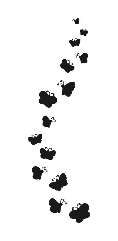 Schmetterlinge Silhouette einfach eben Vektor Illustration. Herde von Silhouette schwarz Schmetterlinge auf Weiß Hintergrund.