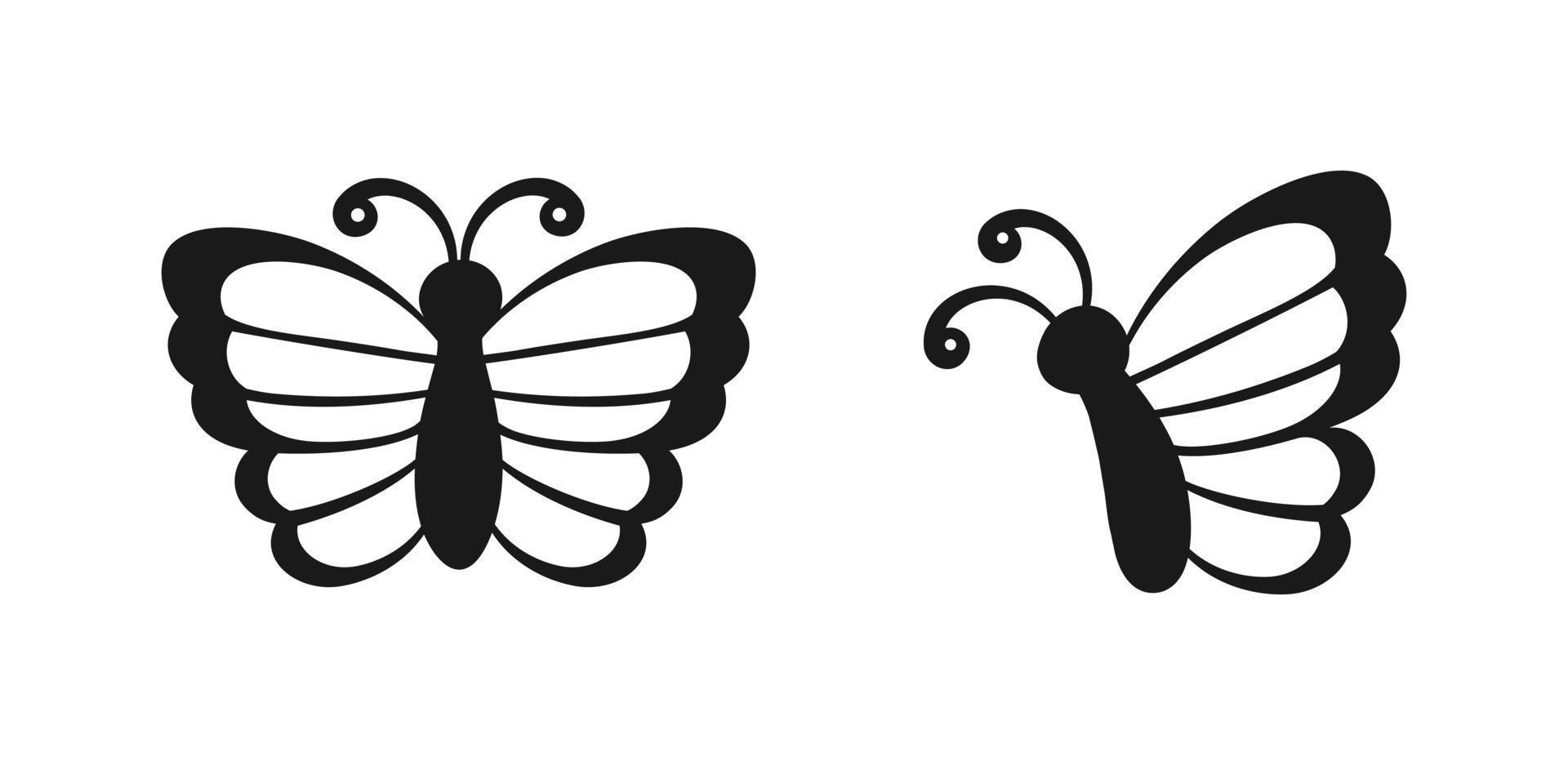 süß Schmetterling Symbol Vorderseite und Seite Aussicht Silhouette Satz. Frühling Sommer- Natur Logo Design vektor