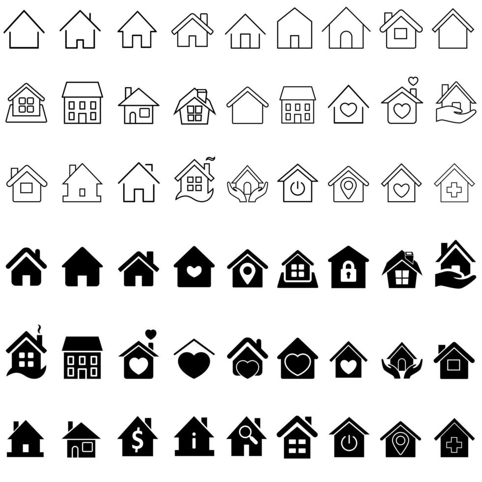 Zuhause Symbol Vektor Satz. Haus Illustration Zeichen Sammlung. Gebäude Symbol. Wohnung Logo.