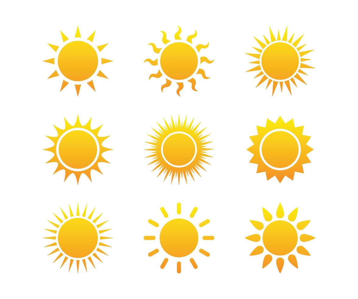 Sonne Symbole Vektor. Elemente zum Design. Sonnenschein, Sonnenuntergang Vektor Illustration.