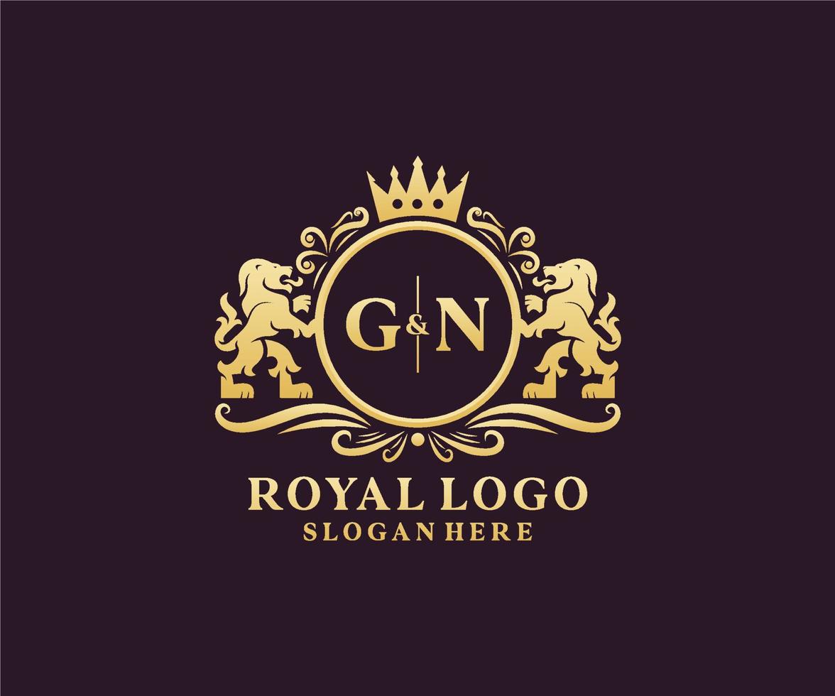första gn brev lejon kunglig lyx logotyp mall i vektor konst för restaurang, kungligheter, boutique, Kafé, hotell, heraldisk, Smycken, mode och Övrig vektor illustration.