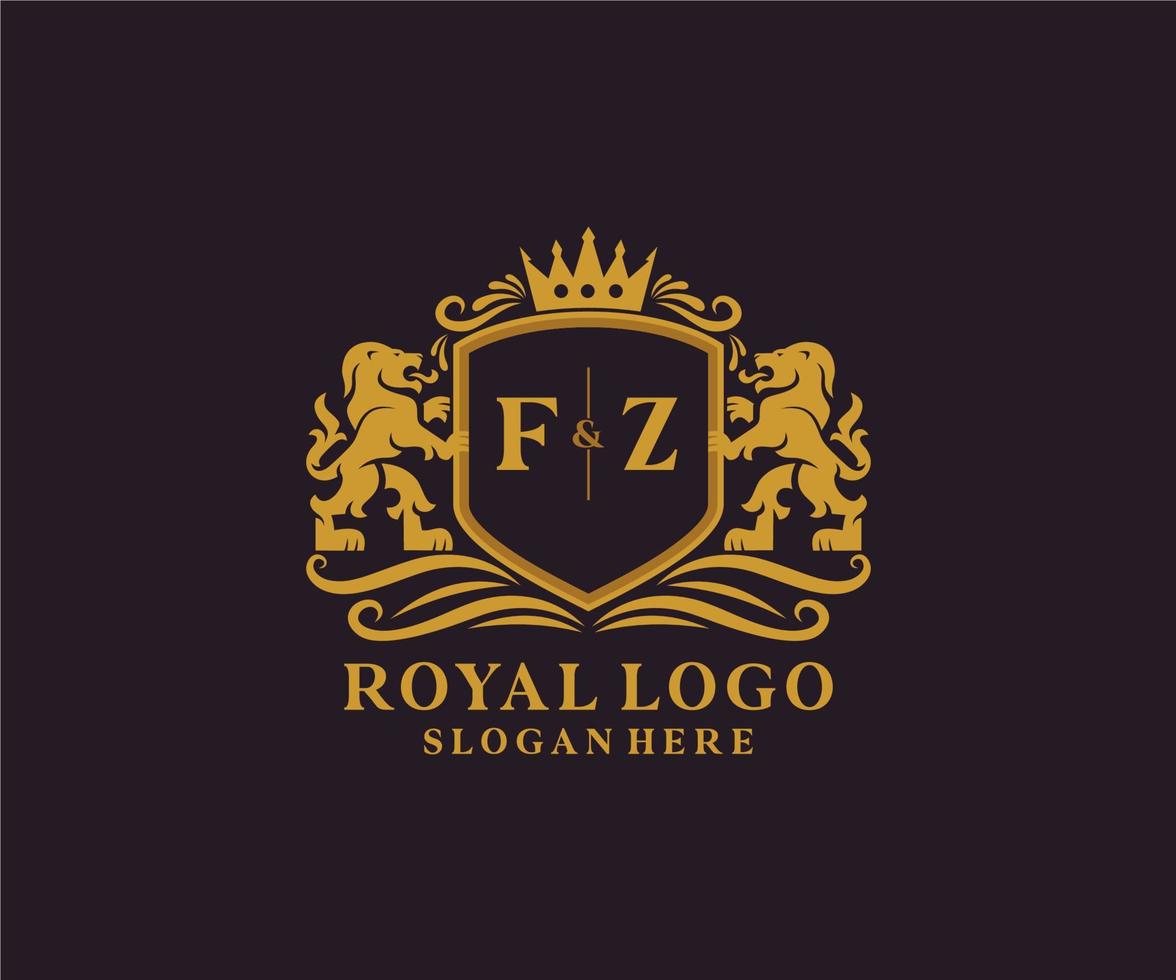 första F Z brev lejon kunglig lyx logotyp mall i vektor konst för restaurang, kungligheter, boutique, Kafé, hotell, heraldisk, Smycken, mode och Övrig vektor illustration.