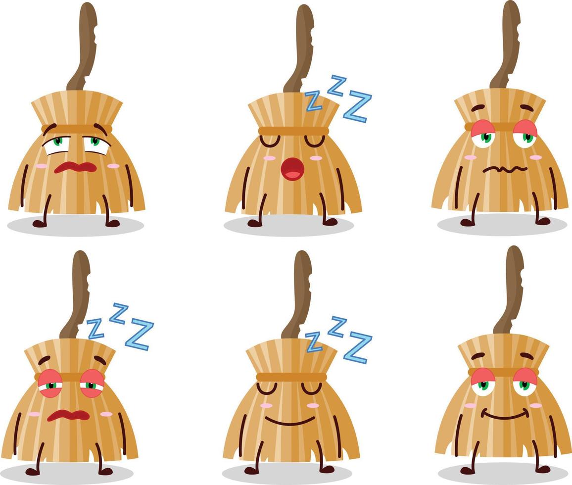 tecknad serie karaktär av häxa kvast med sömnig uttryck vektor