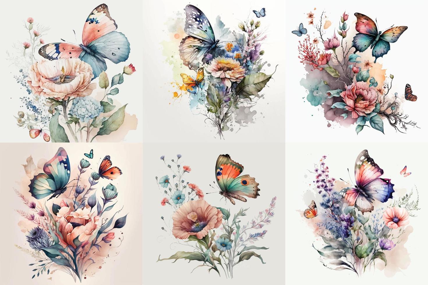 Schmetterling Aquarell Satz, Blumen- Illustration, Blumen- Blume, Blumen- bündeln vektor