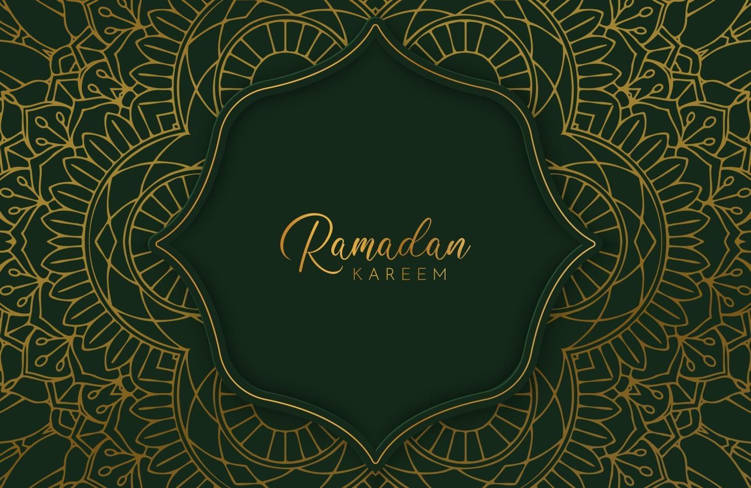 ramadan kareem bakgrund i lyxig stil. vektorillustration av mörkgrön arabisk design med guldlinje mandala prydnad för islamiska helgmånaderna. vektor