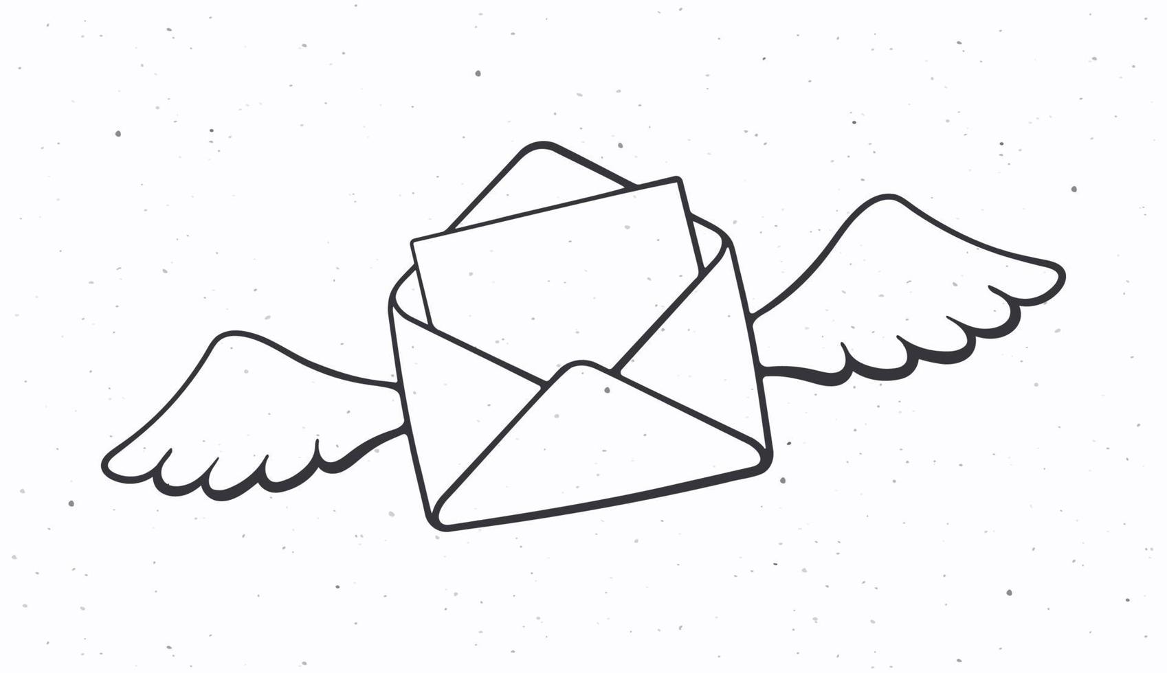 Gliederung Gekritzel von fliegend geöffnet Briefumschlag mit Flügel vektor