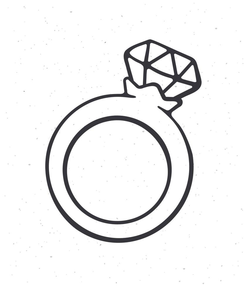 Gliederung Gekritzel von Ring mit ein Diamant vektor