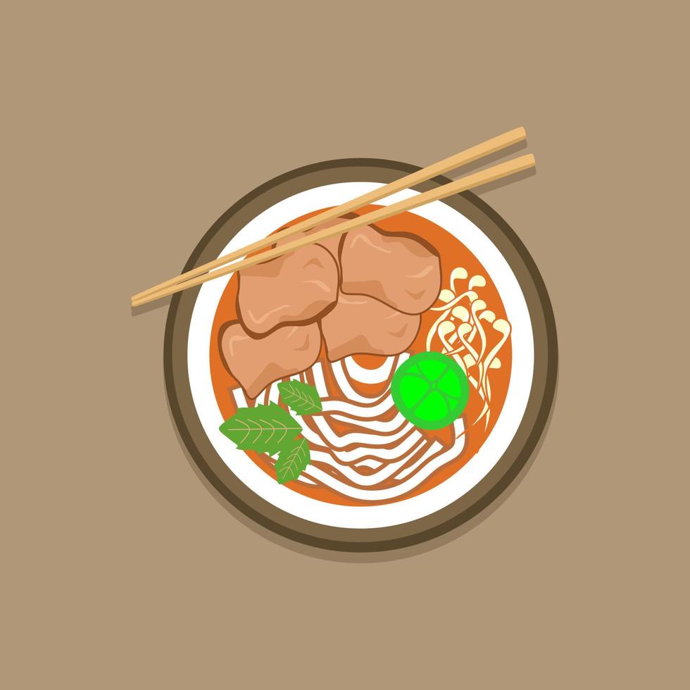 utsökt vietnamese pho nudel soppa med nötkött och örter illustration vektor