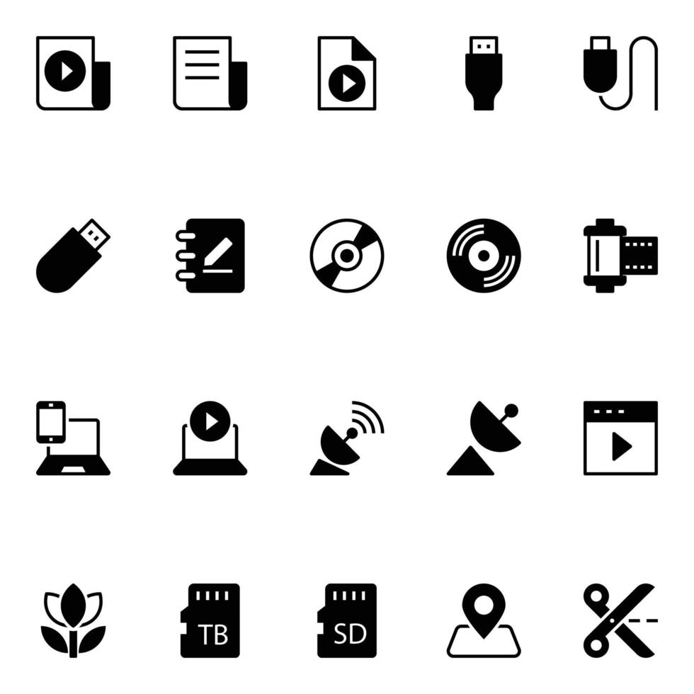 Glyphe Symbole zum Multimedia. vektor