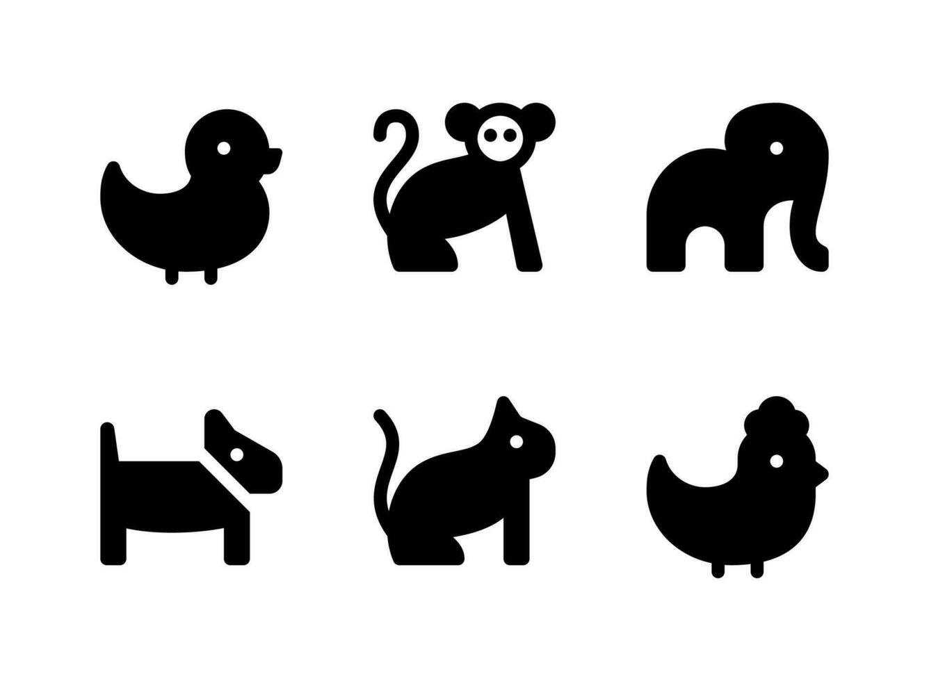 enkel uppsättning djurrelaterade vektor fasta ikoner. innehåller ikoner som ankahund, katt, brud och mer.