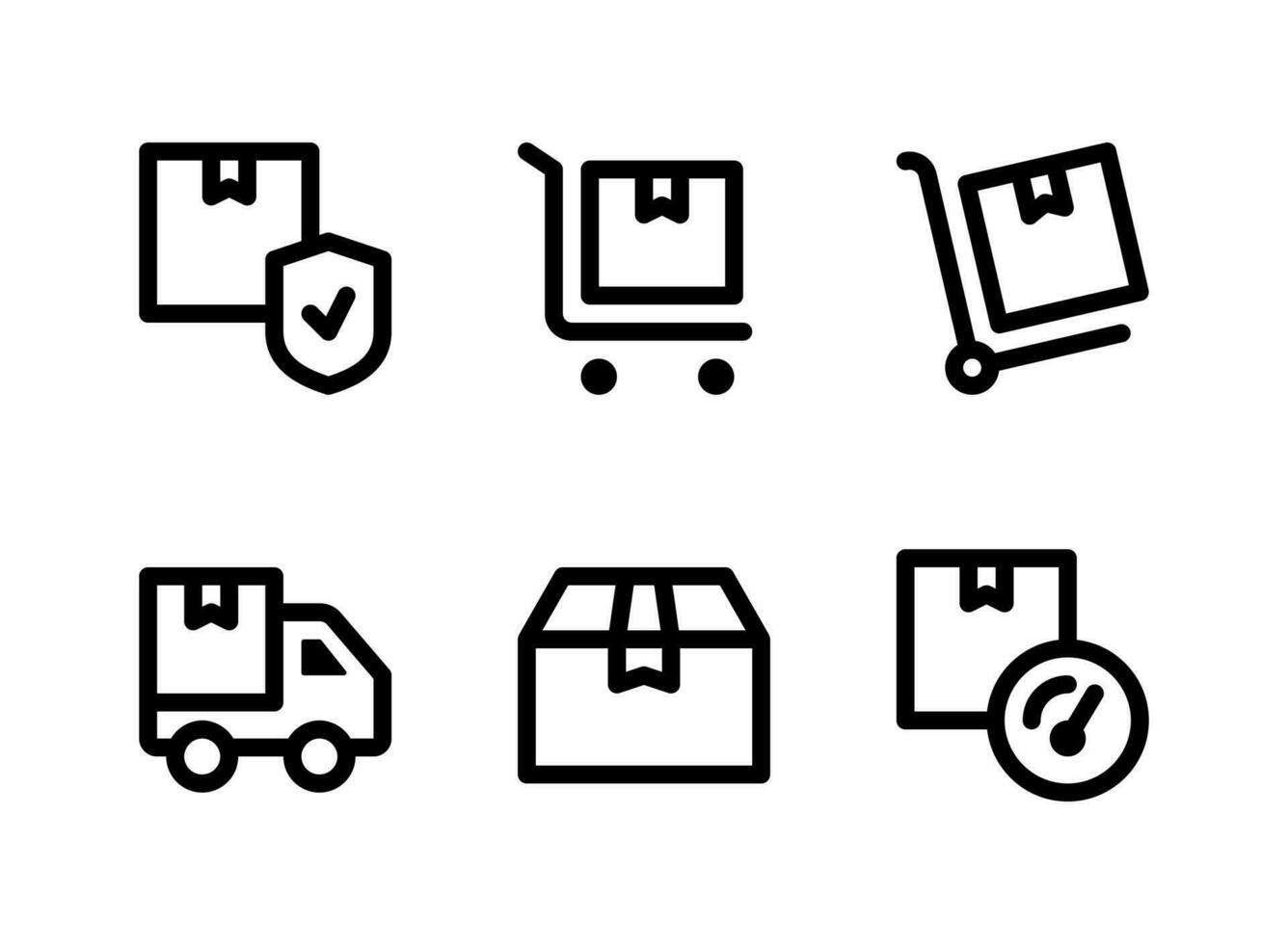 enkel uppsättning logistikrelaterade vektorlinjeikoner. innehåller ikoner som säkert paket, vagn, lastbil, leverans och mer. vektor