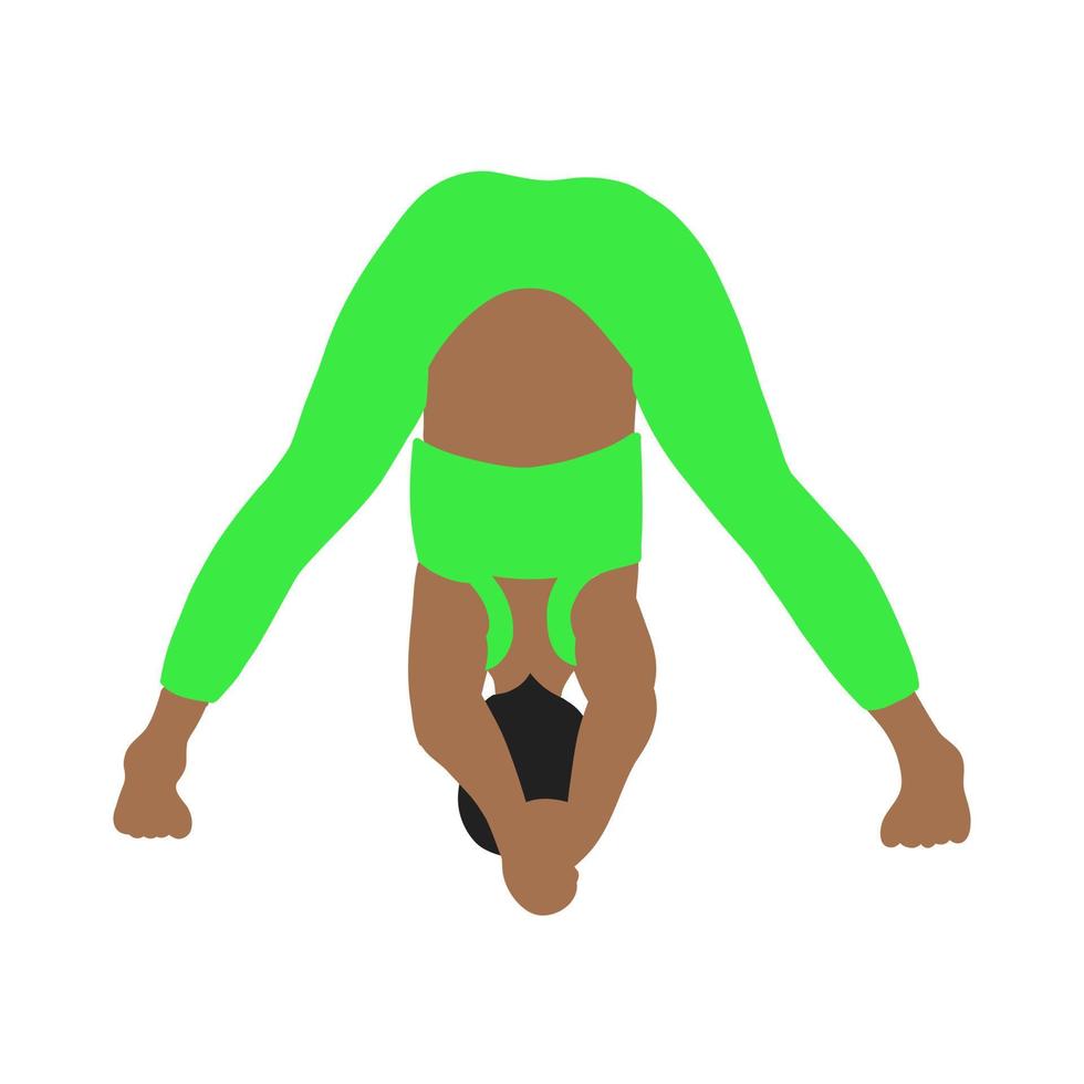 Flexibilität Pilates Yoga Pose. afrikanisch amerikanisch weiblich, Dame, Frau, Mädchen. Meditation, Pilates, mental Gesundheit, Ausbildung Fitnessstudio. Vektor Illustration im Karikatur eben Stil isoliert auf Weiß Hintergrund.