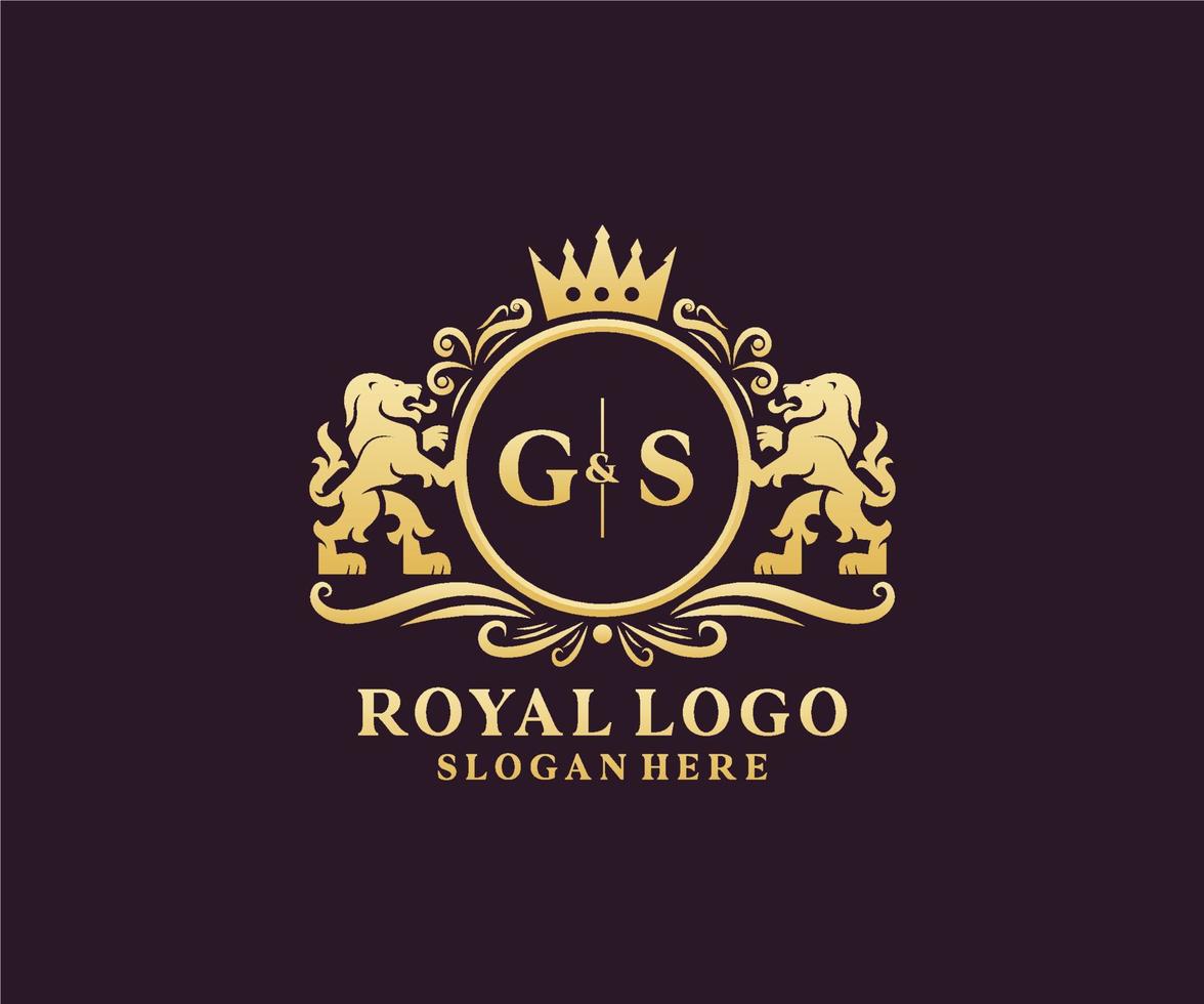 första gs brev lejon kunglig lyx logotyp mall i vektor konst för restaurang, kungligheter, boutique, Kafé, hotell, heraldisk, Smycken, mode och Övrig vektor illustration.