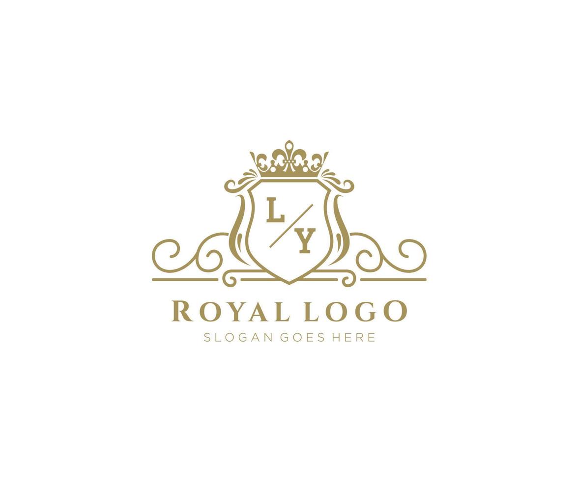första ly brev lyxig varumärke logotyp mall, för restaurang, kungligheter, boutique, Kafé, hotell, heraldisk, Smycken, mode och Övrig vektor illustration.