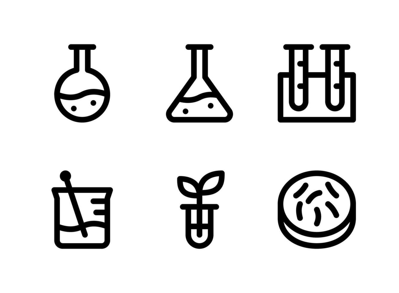 enkel uppsättning laboratorierelaterade vektorlinjeikoner. innehåller ikoner som kemi, provrör, botaniklaboratorium, bakterier och mer. vektor