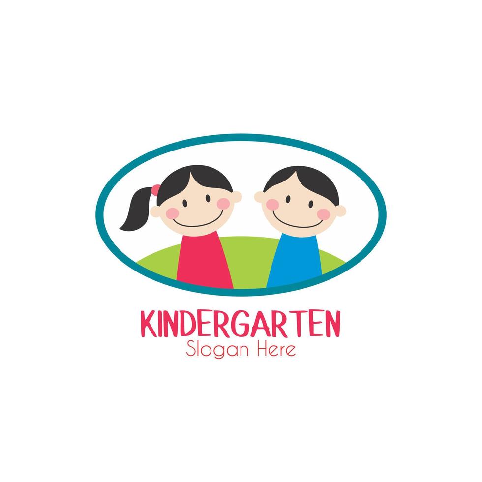 Vorschule Logo Design. Kindergarten Symbol Vorlage. abspielen Gruppe Bildung Vektor Illustration