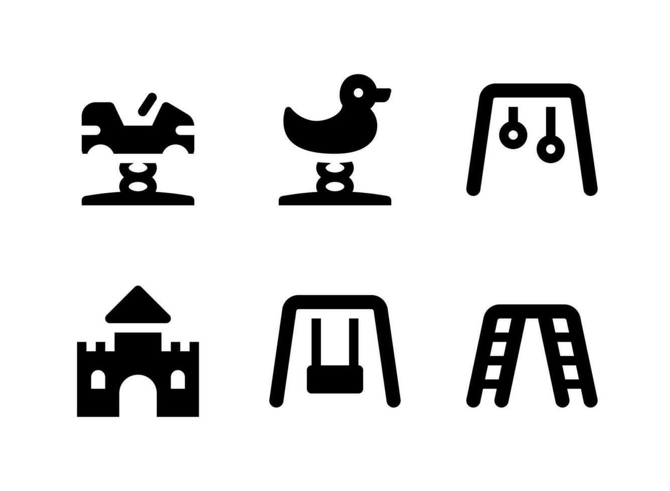 einfacher Satz von spielplatzbezogenen Vektorfesten Ikonen. enthält Symbole wie Ente, Burg, Schaukel, Klettergerüst und mehr. vektor