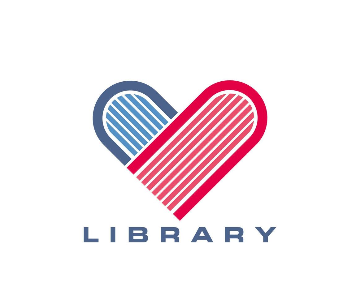 Bibliothek Buch Herz Symbol, Bildung oder Buchhandlung vektor