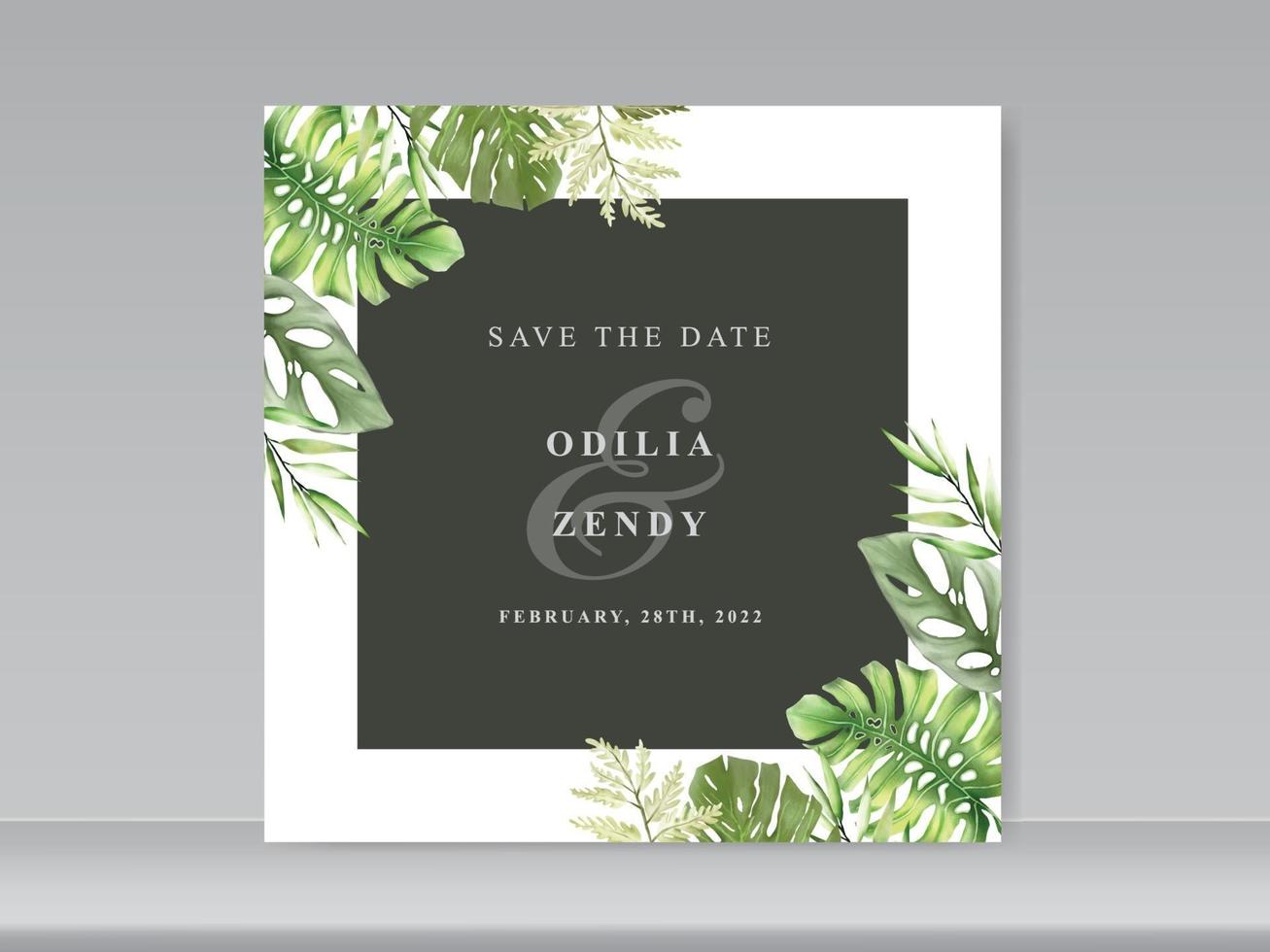 bröllop inbjudningskort med grönska blommönster vektor