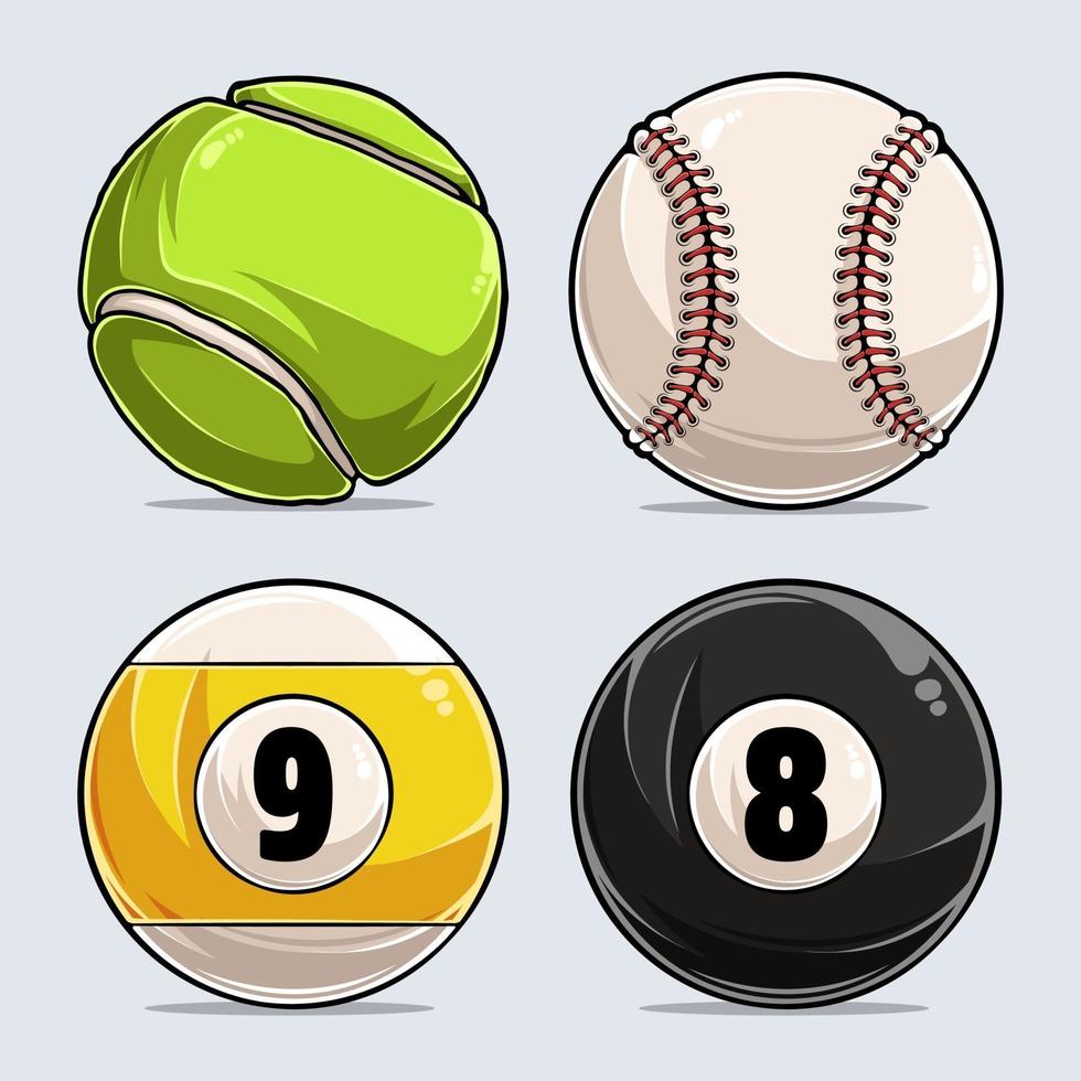 Sportbälle Sammlung, Baseballball, Tennisball, Billard 8 Ball und 9 Ball vektor