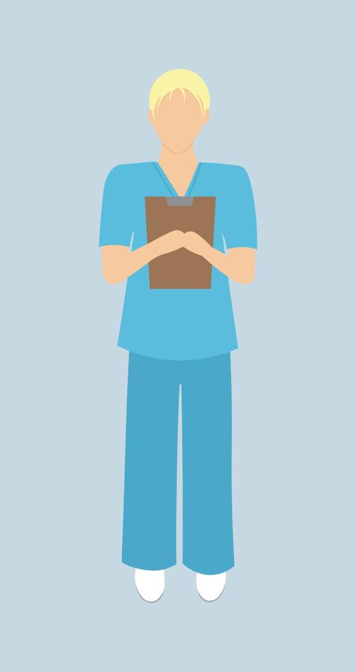 männlich Krankenschwester im Blau Uniform halten ein Papier dokumentieren. Vektor Illustration
