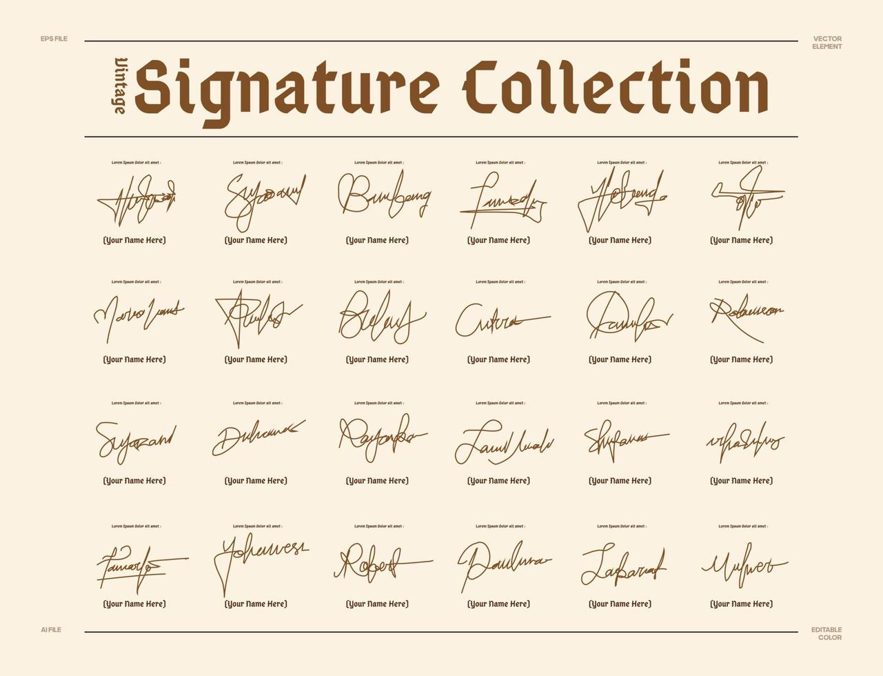 ein Sammlung von Unterschrift auf ein Jahrgang Hintergrund vektor