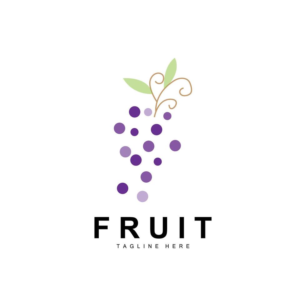 druva logotyp, bruka frukt vektor, färsk lila frukt design, druva produkt ikon, frukt affär vektor