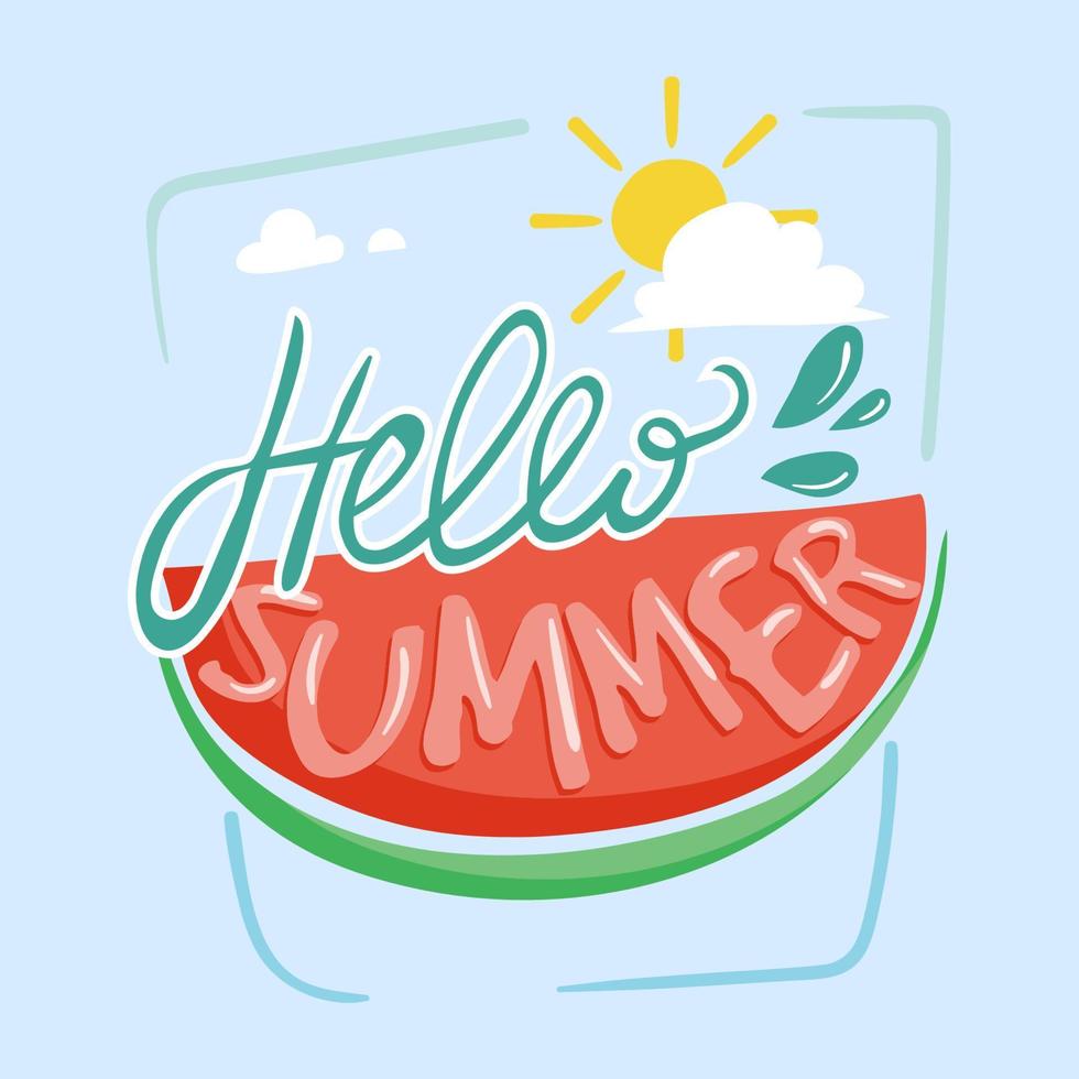 glas med vattenmelon och ord Hej sommar på Det. vektor