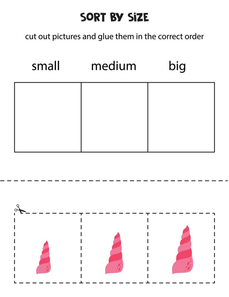 Sortieren Muschel durch Größe. lehrreich Arbeitsblatt zum Kinder. vektor