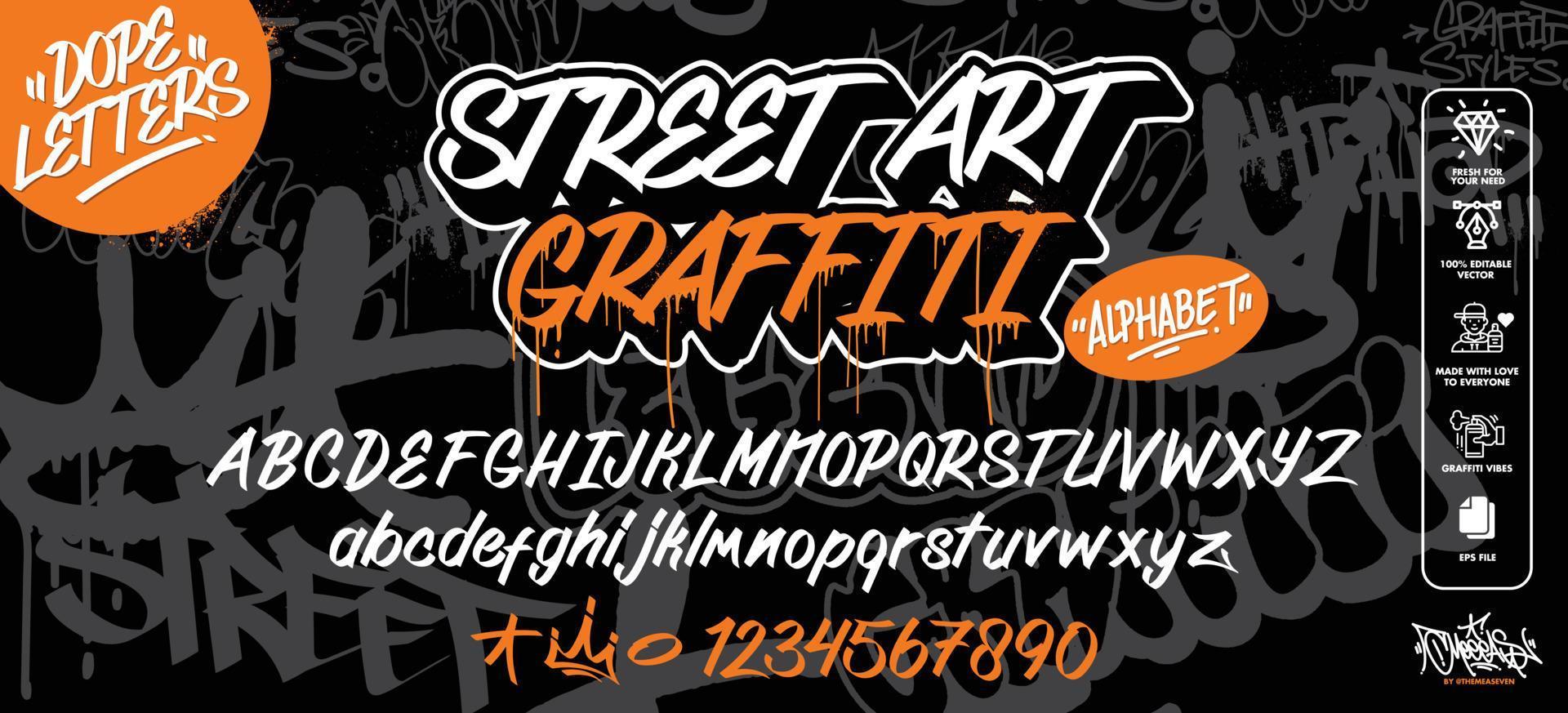 modern graffiti konst alfabet. vektor font graffiti alfabet, Häftigt dekorativ typografi brev. fullt anpassningsbar färger