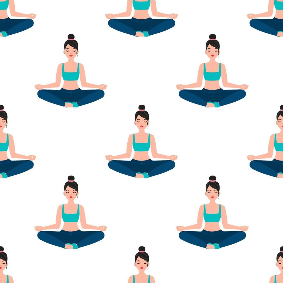 kvinna mediterar, yoga sömlösa mönster vektor