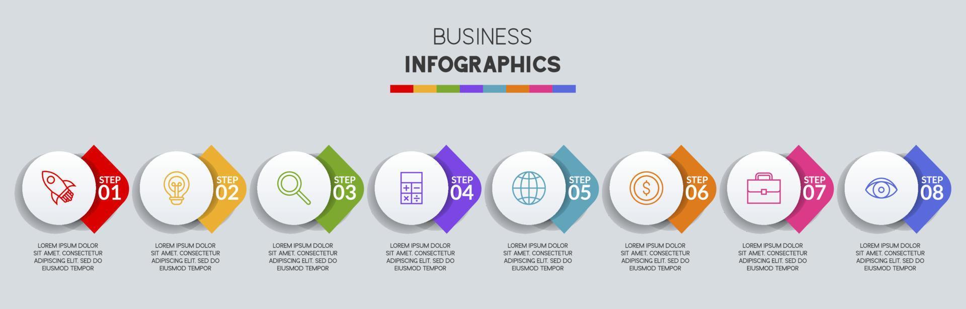 Infografiken Design Vorlage und Symbole mit 8 Optionen oder 8 Schritte vektor