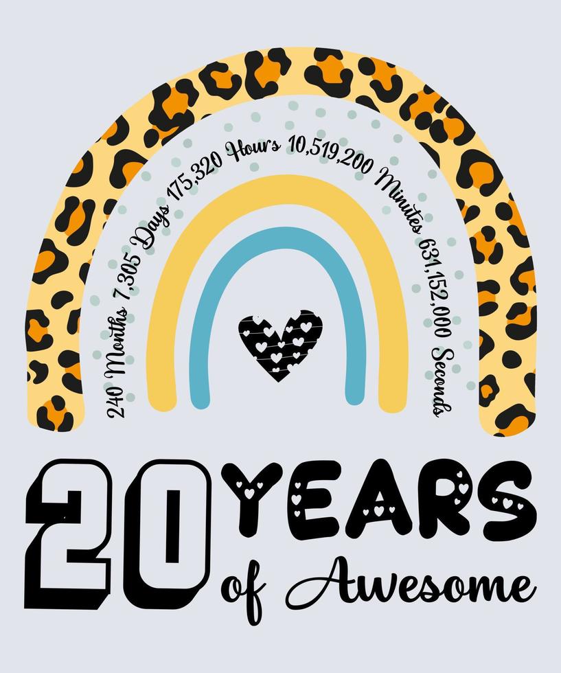 20:e födelsedag t-shirt, 20 år av grymt bra, typografi design, milstolpe födelsedag gåva vektor