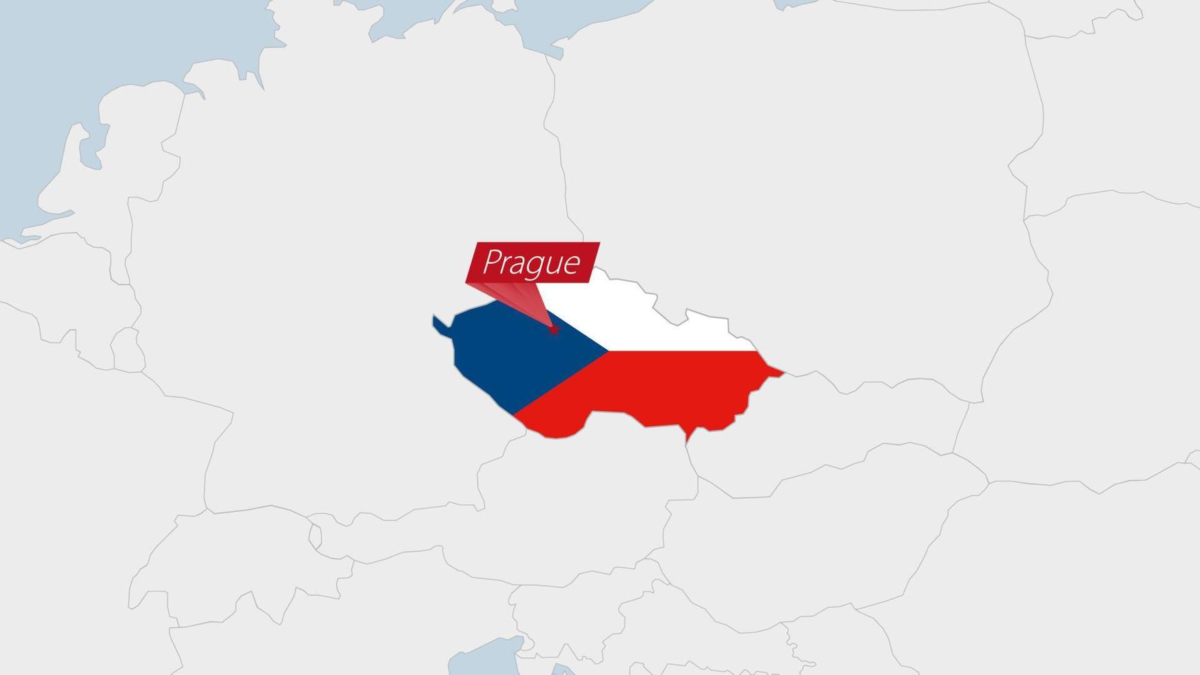 tjeck republik Karta markerad i tjeck republik flagga färger och stift av Land huvudstad prag. vektor