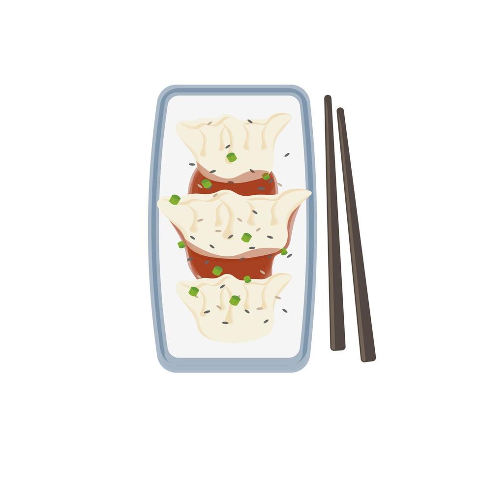 Illustration Logo von Gyoza Jiaozi Knödel mit Chili Öl vektor